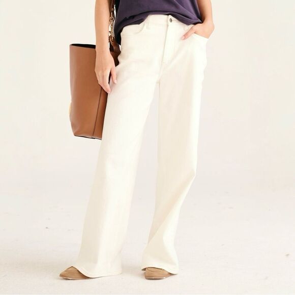 NWT NAADAM Soft Denim Wide Leg Jeans Size 14 Milk White High Rise Stretch Twill - Picture 4 of 16